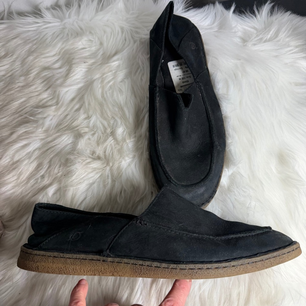 Born Mens Black Suede Leather Slip On Loafers Moc Toe Shoes Size 12 M 93449
